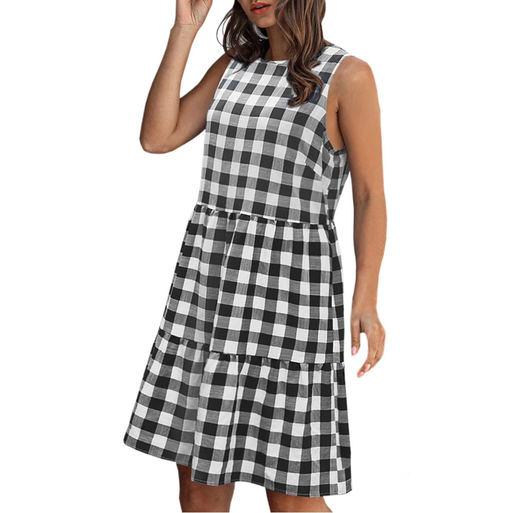 🌻 Ecowish Black + White Gingham Sleeveless Sundress